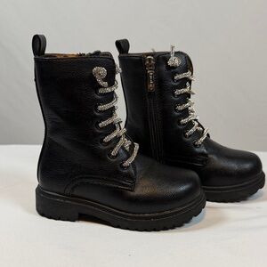 BEBE Girls Black Boots with Silver Laces Size Youth Girls 8